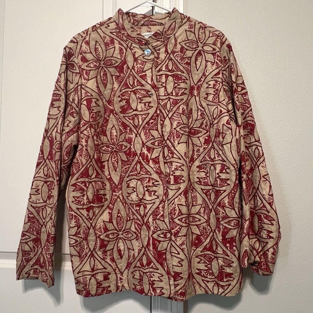 COLDWATER CREEK | Women’s 2XL Embroidered Red Tan Floral Jacket Blazer